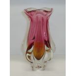 Murano glass vase with red and gold colouring