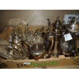 Selection of silver plate including coffee pot with relief moulded design and ebonised handle,