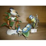 Two limited edition Franklin RSPB bird ornaments 'Black Capped Chickadee' and 'European Bluetit'