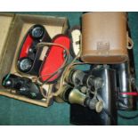 Selection of various binoculars, cases,