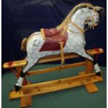 Quality wooden carved rocking horse with accessories in grey painted finish