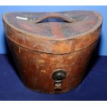 Late Victorian brown leather top hat box with lined interior