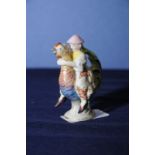 19th C Continental porcelain figure of a lady riding a cockerel (7cm high)