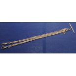 9ct gold double curb watch chain with T bar and spare lint's