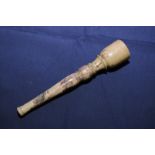 Unusual 19th C hard stone Oriental pipette / pipe with turned detail and engraved script (length