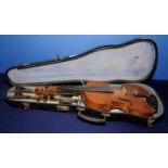 Cased two piece violin with internal paper label for P.