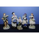 Pair of 19th C Staffordshire figurines with impressed marks to base 1424 & 1403 and three other