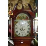 Eight day oak cased long cased clock by A D Buchanan Boston (Lincolnshire) with painted dial