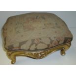 Gilt wood footstool with tapestry work upholstered top