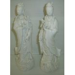 Pair of Chinese Blanc De Chine figurines of ladies in flowing robes
