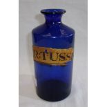 Bristol Blue apothecary bottle with remains of gilt label SYR:TUSSIS with remains of moulded