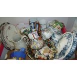 Selection of 19th / 20th C ceramics including jugs, figurines, plates, teapot,