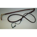 Leather riding crop with horn handle and leather plaited throng