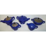 Five pieces of Chameleon Ware Electric Blue pottery