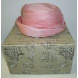 Harrods card hat box and ladies 1950's satin and tulle hat