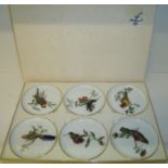 Set of six Furstenberg porcelain pin dishes with various hand painted patterns of birds in original