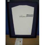 Framed and mounted England Legions souvenir shirt signed by Jimmy Greaves with certificate of