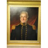 Large Edwardian oil on canvas portrait of a Naval Officer in heavy gilt frame signed Jasper Brett