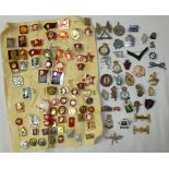 Large selection of Russian Soviet style lapel badges and selection of other Britsih military badges