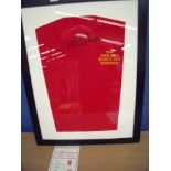 Framed and mounted England 1966 World Cup Winners souvenir shirt signed by Sir Geoff Hurst with