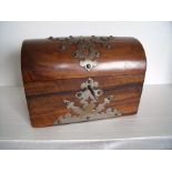 Late Victorian rosewood dome top box with brass mounts and hinged top revealing lined interior