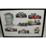 Framed motor racing F1 print 'Tribute to Nigel Mansell' by Stuart McIntyre (64cm x 48cm)