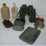 Leather covered spirit flask, part leather spirit flask with silver plated beaker,