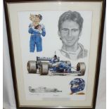 Framed motor racing F1 print 'Tribute To Damon Hill' by Stuart McIntyre (56cm x 73cm)