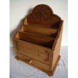 Pain three sectional letter rack with carved detail and single drawer to the base (30cm x 19cm x