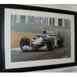 Large framed motor racing F1 print entitled 'The Flying Finn' by Roy Goldsbrough (80cm x 60cm