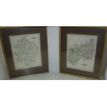 Two hand coloured map prints 'Glocestershire' and 'Warwick shire' published by J Cary London