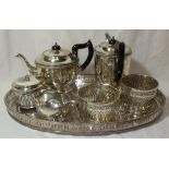 Three piece silver plated tea set,