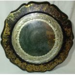 Victorian circular ebonised sorcerers style mirror with Chinoiserie style decoration the glass