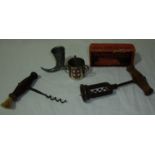 Selection of small collectable's including corkscrew, pewter salt, small crested 'York' tyg,