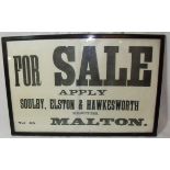 Framed 'For Sale Hawkesworth Malton' auction poster (51cm x 34cm)