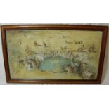 Framed watercolour on board depicting rabbits drinking by Dorothea Travers - Smith (1902 - 1985) (