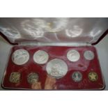 Cased Commonwealth Of The Bahamas Island silver proof set minted at Franklin Mint with various