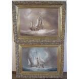 Pair of gilt framed oils on board by Paul Wintrip RA depicting ships in rough waters (46cm x 36cm