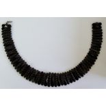 19th-20th C carved Whitby Jet choker style necklace with contrasting carved graduating sections