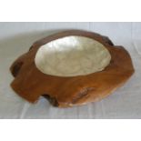 Rustic elm fruit bowl / centre piece with mother of pearl effect bowl (diameter approx.