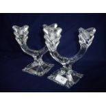 Pair of Art Deco style clear glass candlesticks