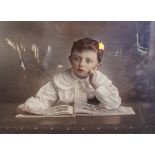 Edwardian gilt framed print of a young boy with book (75cm x 57cm including frame)