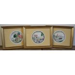 Group of three framed and mounted circular prints of Continental scenes (26cm x 20cm including