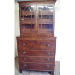 19th C mahogany secretaire bookcase with two upper glazed doors above secretaire drawer with fitted
