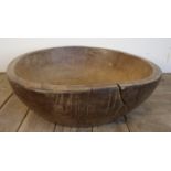 19th C sycamore hollowed out dairy bowl (cracked) (diameter approx.