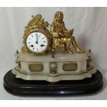 19th C alabaster and gilt mantel clock with two train movement by Japres Freres striking on bell,