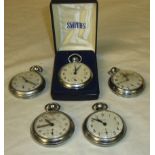 Five 1950's Smiths open faced pocket watches