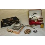 Rustin's wax craft floral brooch, miniature Colmans Mustard pencil sharpener,