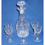 Set of five 19th / 20th C fluted glasses and cut glass decanter