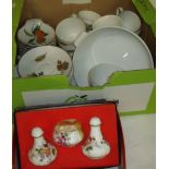 Box of Royal Worcester 'Evesham' tea cups and saucers, shell shaped dishes,